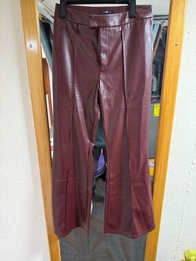 7 For All Mankind Faux Leather Trousers in Burgundy